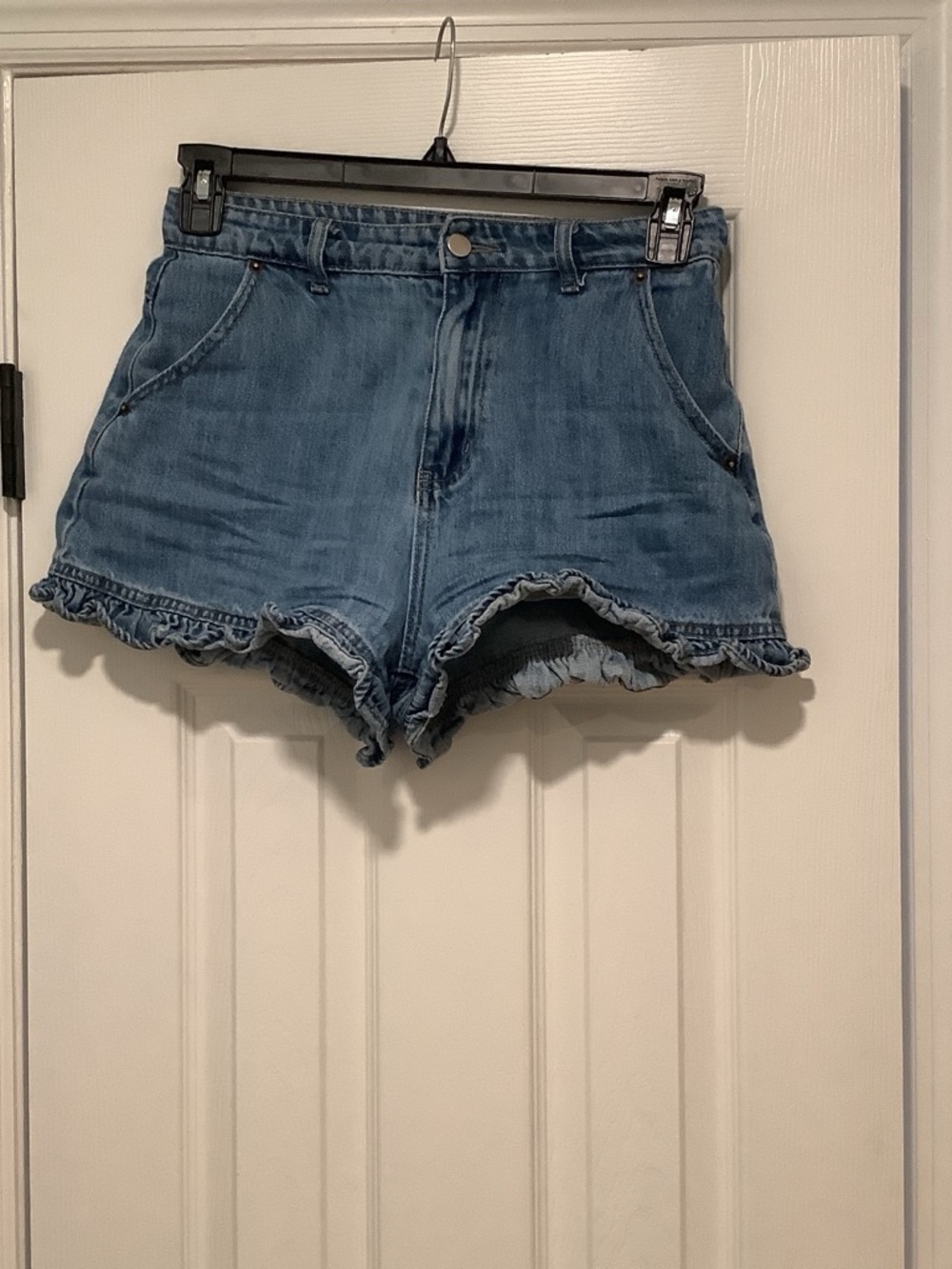 Molly Green Denim Ruffle Hem High-Waist Women’s Shorts - Blue